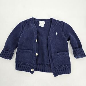 Ralph Lauren Baby Boy Navy Blue Knit Cardigan Sweater Size 9M 9 Months